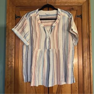 Lucky Brand Striped Short Sleeve Button Down Blouse